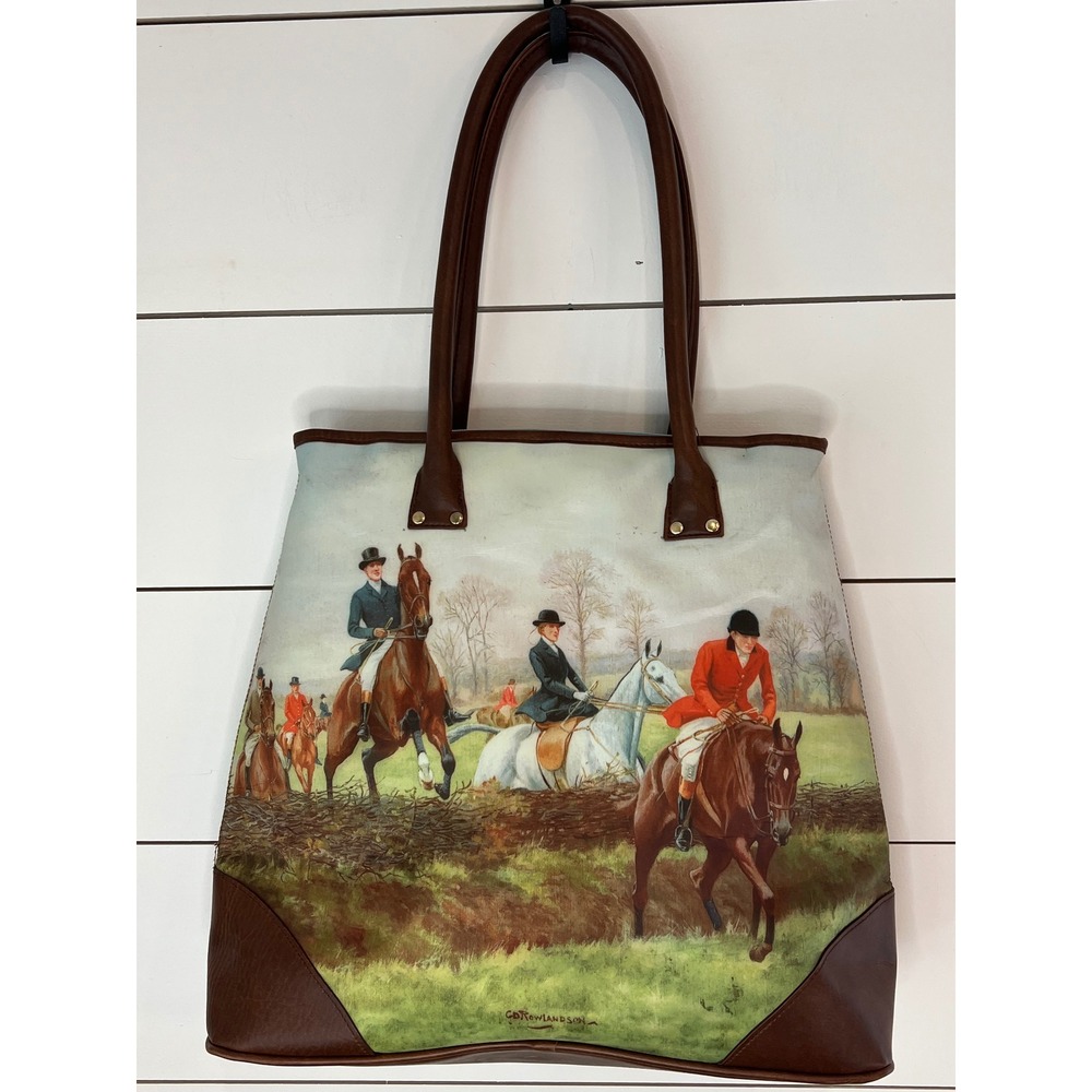 Galleria Equestrian Fox Hunt Tote Bag G.D. Rowlandson Horse Scene Shoulder Bag